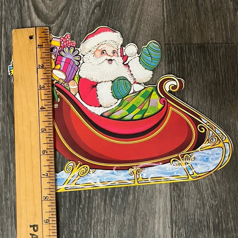 Vintage Beistle Santa Claus Sleigh & Reindeer Christmas Die Cut Decoration 5 Pc